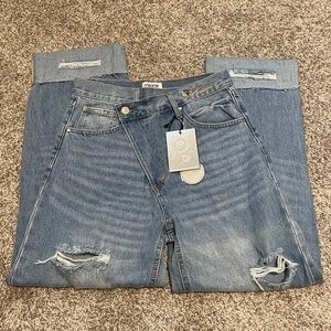 Insane Gene | Asymmetrical Button High-Waisted Distressed Jeans | 5/26 NWT